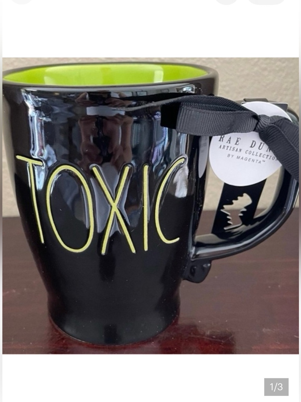 Rae Dunn Black Mug with Green 'Toxic' Design brand new with tags